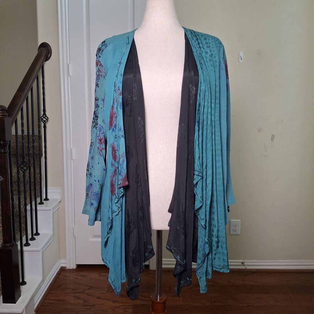 Tienda Ho Lagenlook Skirt Kimono Jacket 2PC Set Patchwork Ruffle Witchy Boho XL - Picture 4 of 16